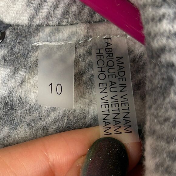 Calvin Klein Walker Plaid Wool Overcoat Single Breasted Pea Coat Gray Cream 10 - Picture 15 of 16